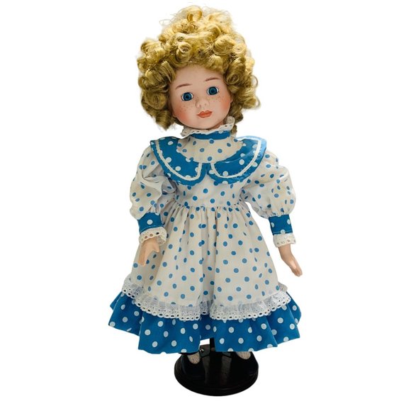 Designs by Yoko Porcelain Doll Blue Polka Dot Dress Girl 16" State Fair Edition - Picture 8 of 11